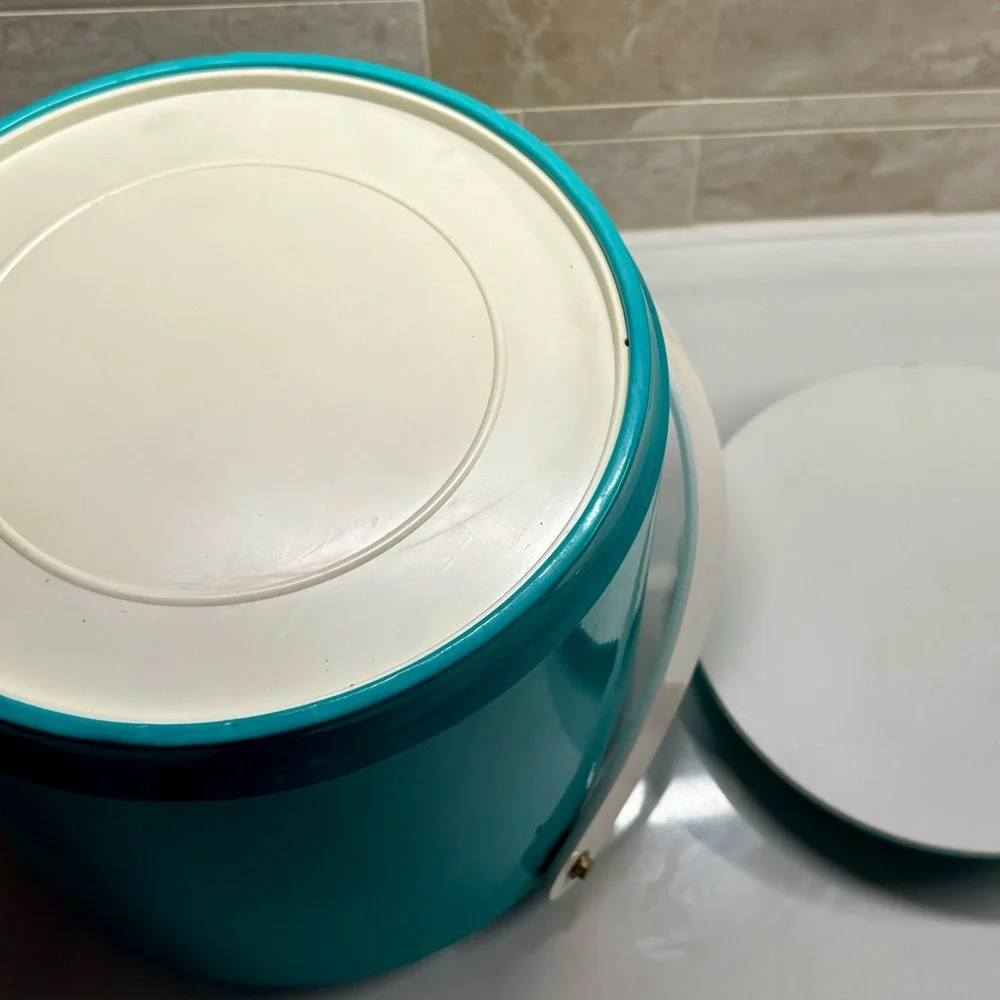 Mid Century Modern Turquoise Tiffany Blue Plastic Ice Bucket with Lid and Handle